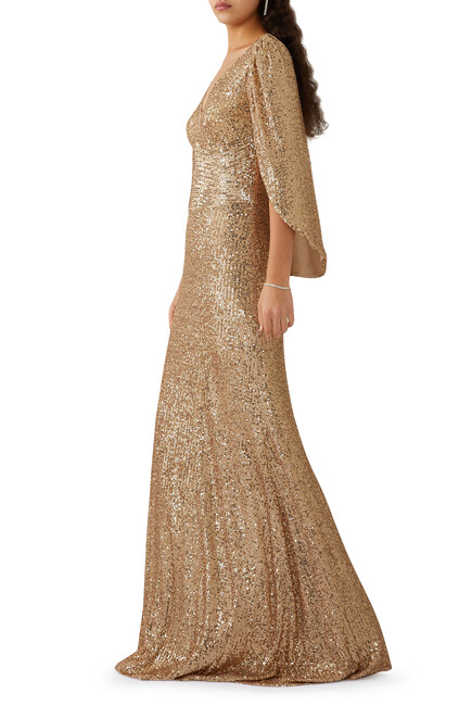 Sequin Gown with Capelet